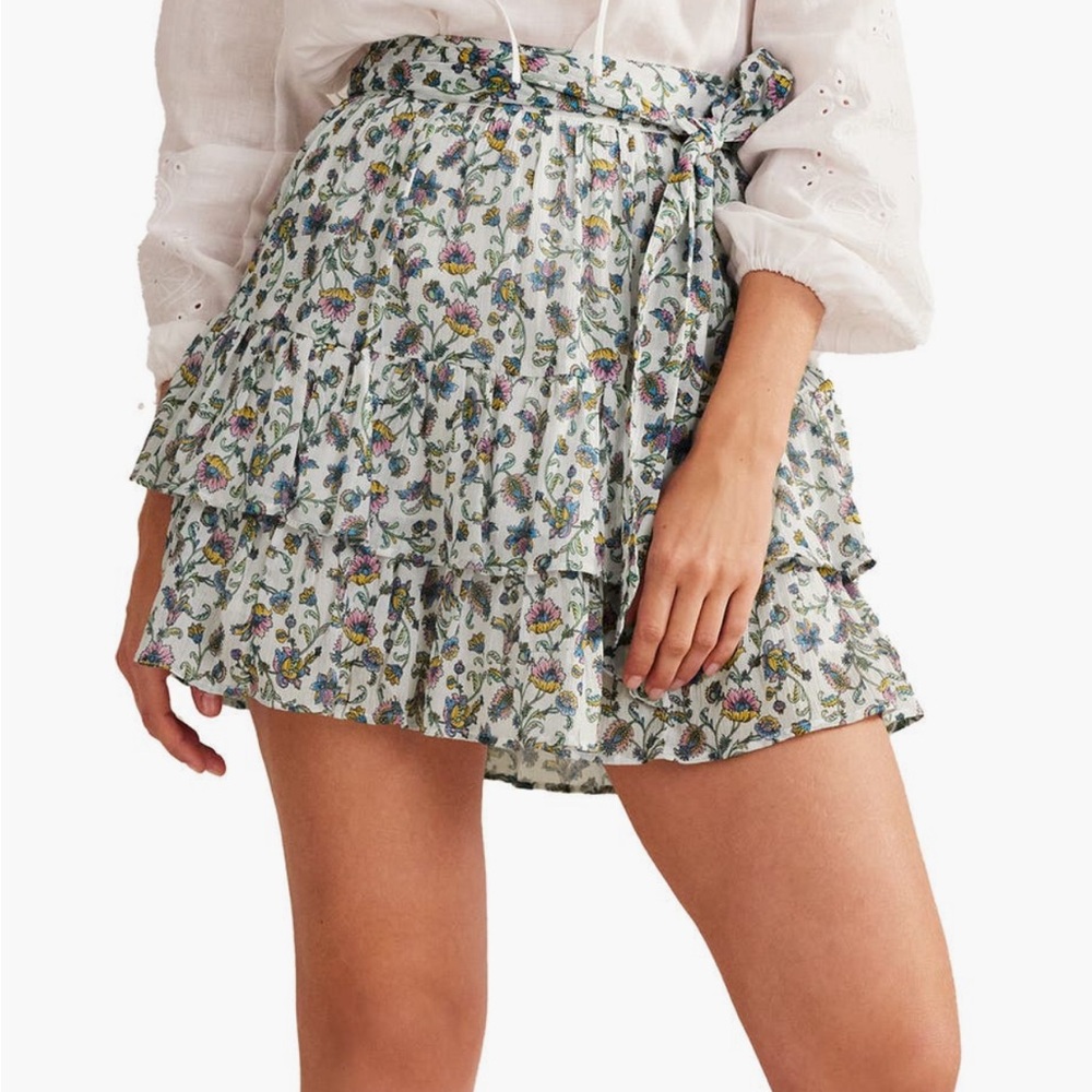 Boden Floral Crinkle Tie Belt Skirt